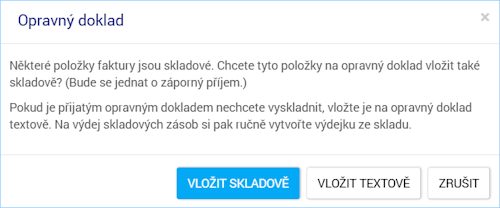 Opravný doklad - hláška