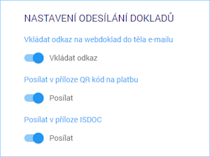 Agenda Odesílaní/ Nastavení odesílání dokladů